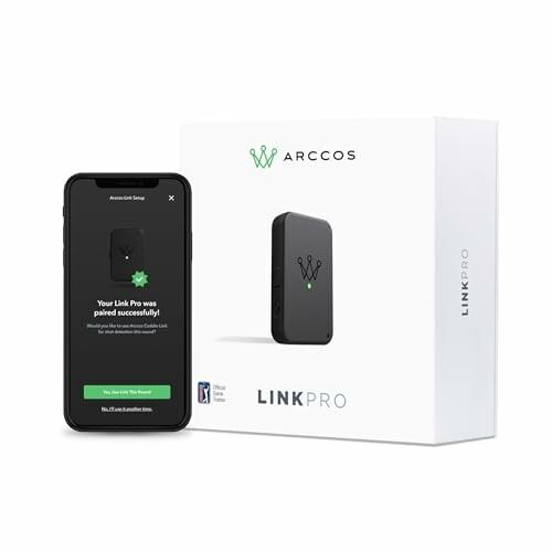 Arccos LinkPro device with smartphone setup screen