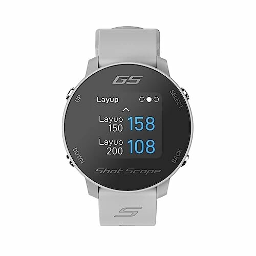 Golf GPS watch displaying distances to layup points.