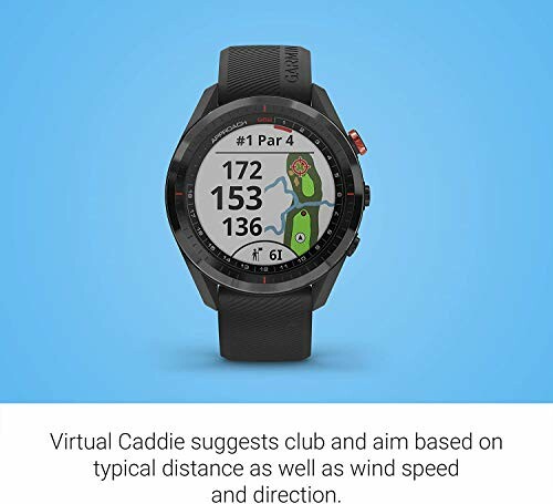 Smartwatch displaying golf course map and distance information.